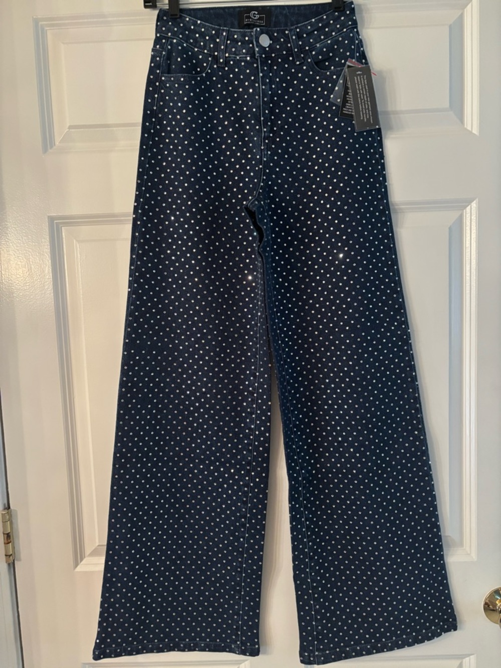 G by Giuliana Black Label Rhinestone Stretch Wide-Leg Trouser Jean New NWT